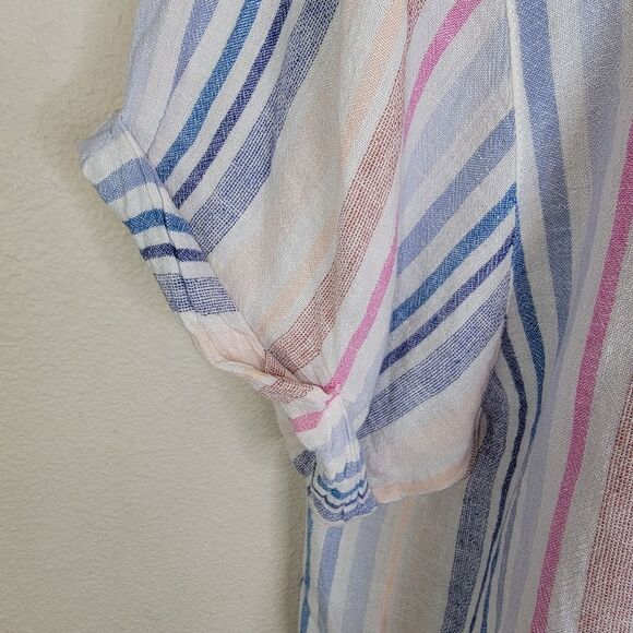 Splendid Striped button-down Linen Blend Blouse Camp shirt size Large - Picture 3 of 6